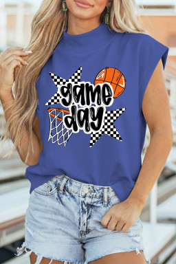 Sky Blue game day Basketball Motif Printed High Neck Tee