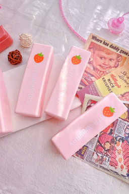 Pink Strawberry Print Soft Sticker Decompression Squeeze Toy