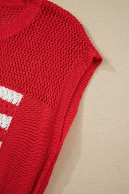 Fiery Red Flag Graphic Short Sleeve Sweater Top