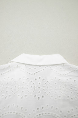 White Solid Color Eyelet Embroidered T Shirt Mini Dress