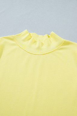 Yellow Solid Color High Neck Cap Sleeve Loose Top
