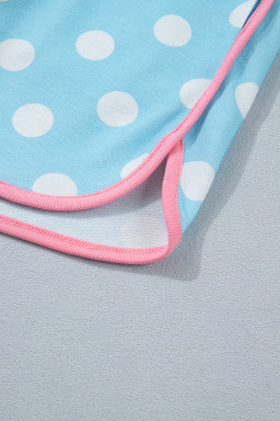 Sky Blue Polka Dot Contrast Edge Casual Short Set