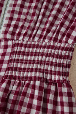 Red Plaid Print Full Zipper Cinched Waist Fit Flare Sleeveless Maxi Dress