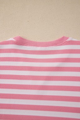 Pink Stripe Puff Short Sleeve T Shirt Matching Shorts Set