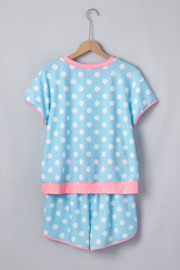 Sky Blue Polka Dot Contrast Edge Casual Short Set