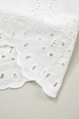 White Solid Color Eyelet Embroidered T Shirt Mini Dress