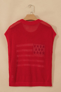 Fiery Red Flag Graphic Short Sleeve Sweater Top