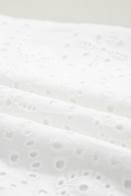 White Solid Color Eyelet Embroidered T Shirt Mini Dress