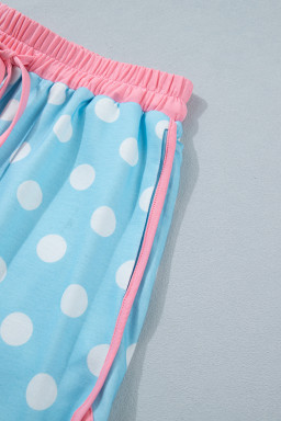 Sky Blue Polka Dot Contrast Edge Casual Short Set