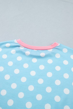 Sky Blue Polka Dot Contrast Edge Casual Short Set