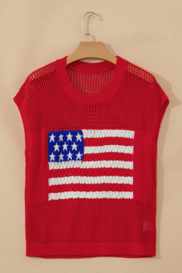 Fiery Red Flag Graphic Short Sleeve Sweater Top
