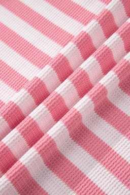 Pink Stripe Puff Short Sleeve T Shirt Matching Shorts Set