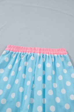Sky Blue Polka Dot Contrast Edge Casual Short Set