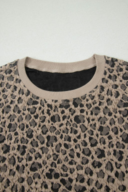 Khaki Leopard Textured Sleeveless Mini Dress with Pockets