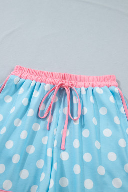 Sky Blue Polka Dot Contrast Edge Casual Short Set