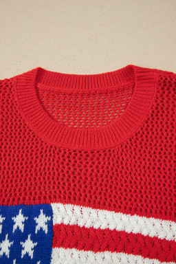 Fiery Red Flag Graphic Short Sleeve Sweater Top