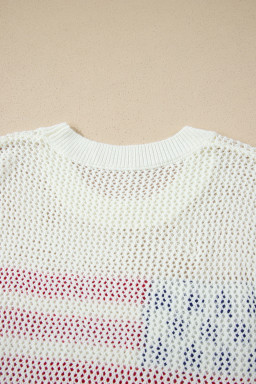 White Flag Graphic Short Sleeve Sweater Top