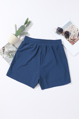 Blue Solid Color 2-in-1 Drawstring Elastic Waist Swim Shorts