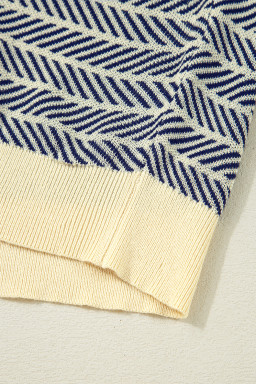 Navy Stripe Contrast Trim Sleeveless Polo Collar Sweater