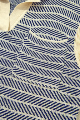 Navy Stripe Contrast Trim Sleeveless Polo Collar Sweater