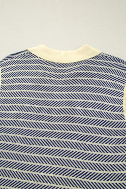 Navy Stripe Contrast Trim Sleeveless Polo Collar Sweater