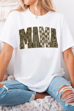White MAMA Mixed Pattern Lettering T Shirt
