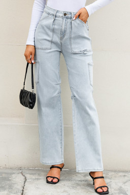 Sky Blue Multi Pocketed Y2K Street Fashion Shift Jeans