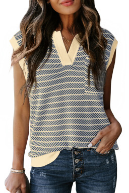 Navy Stripe Contrast Trim Sleeveless Polo Collar Sweater