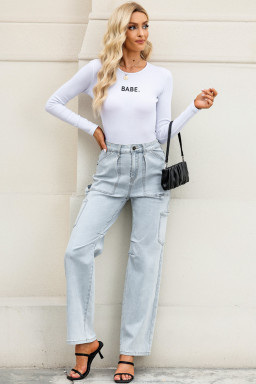 Sky Blue Multi Pocketed Y2K Street Fashion Shift Jeans