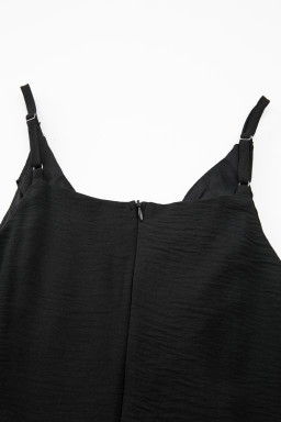 Black Solid Spaghetti Strap Wide Leg Drawstring High Waist Jumpsuit