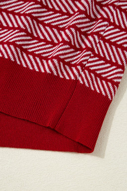 Red Stripe Contrast Trim Sleeveless Polo Collar Sweater