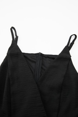Black Solid Spaghetti Strap Wide Leg Drawstring High Waist Jumpsuit