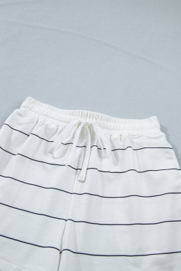 White Stripe Half Sleeve Tee Drawstring Shorts 2pcs Set