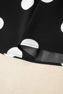 Black Polka Dot Print Pleated Round Neck Tank Casual Wide Leg Two-Piece Outfit