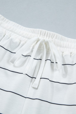 White Stripe Half Sleeve Tee Drawstring Shorts 2pcs Set