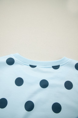 Sky Blue Ribbed Trim Polka Dot Print Tank Split Mini Skort 2pcs Set