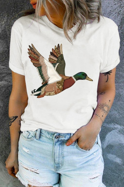 White Flying Mallard Faux Patchwork Printed T Shirt