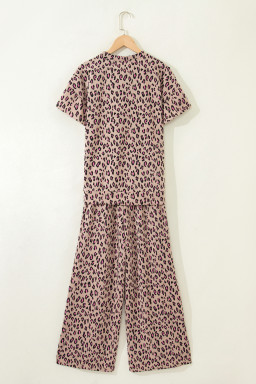 Pink Leopard Print Casual Tee and Pants 2pcs Outfit