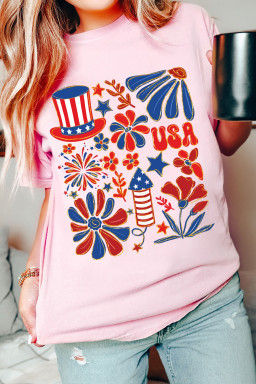 Pink USA Independent Day Celebration Graphic Tee