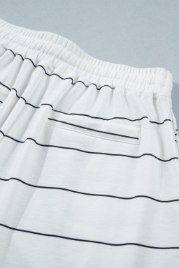 White Stripe Half Sleeve Tee Drawstring Shorts 2pcs Set