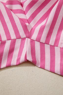Pink Stripe Cap Sleeve Tee Elastic Waist Shorts 2pcs Outfit