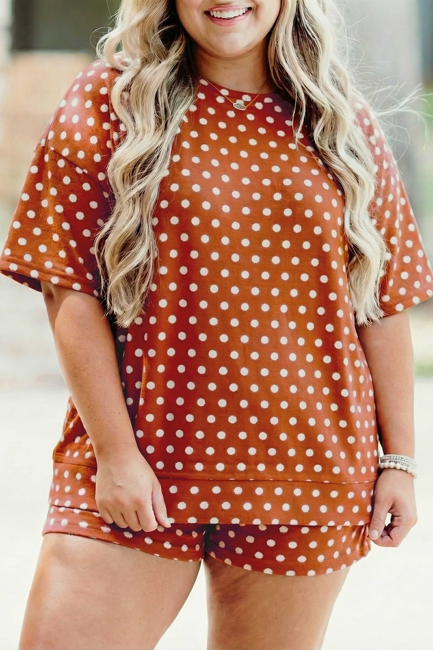 Brown Plus Size Dotted Print Short Set