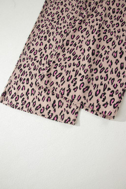 Pink Leopard Print Casual Tee and Pants 2pcs Outfit