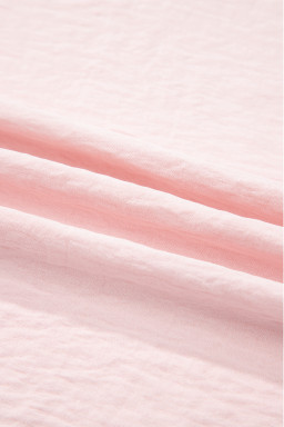 Light Pink Solid Color Ruffle Trim Short Sleeve Blouse