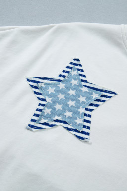 White Patriot Star Patched Notched Neck Mineral Washed Tee