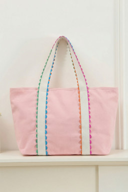 Pink Colorful Ricrac Detail Canvas Tote Bag