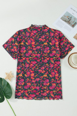 Rose Plus Size Floral Mesh Short Sleeve Top