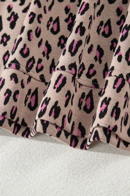 Pink Leopard Print Casual Tee and Pants 2pcs Outfit