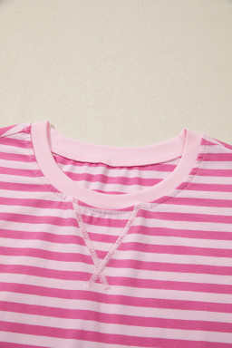 Pink Stripe Cap Sleeve Tee Elastic Waist Shorts 2pcs Outfit