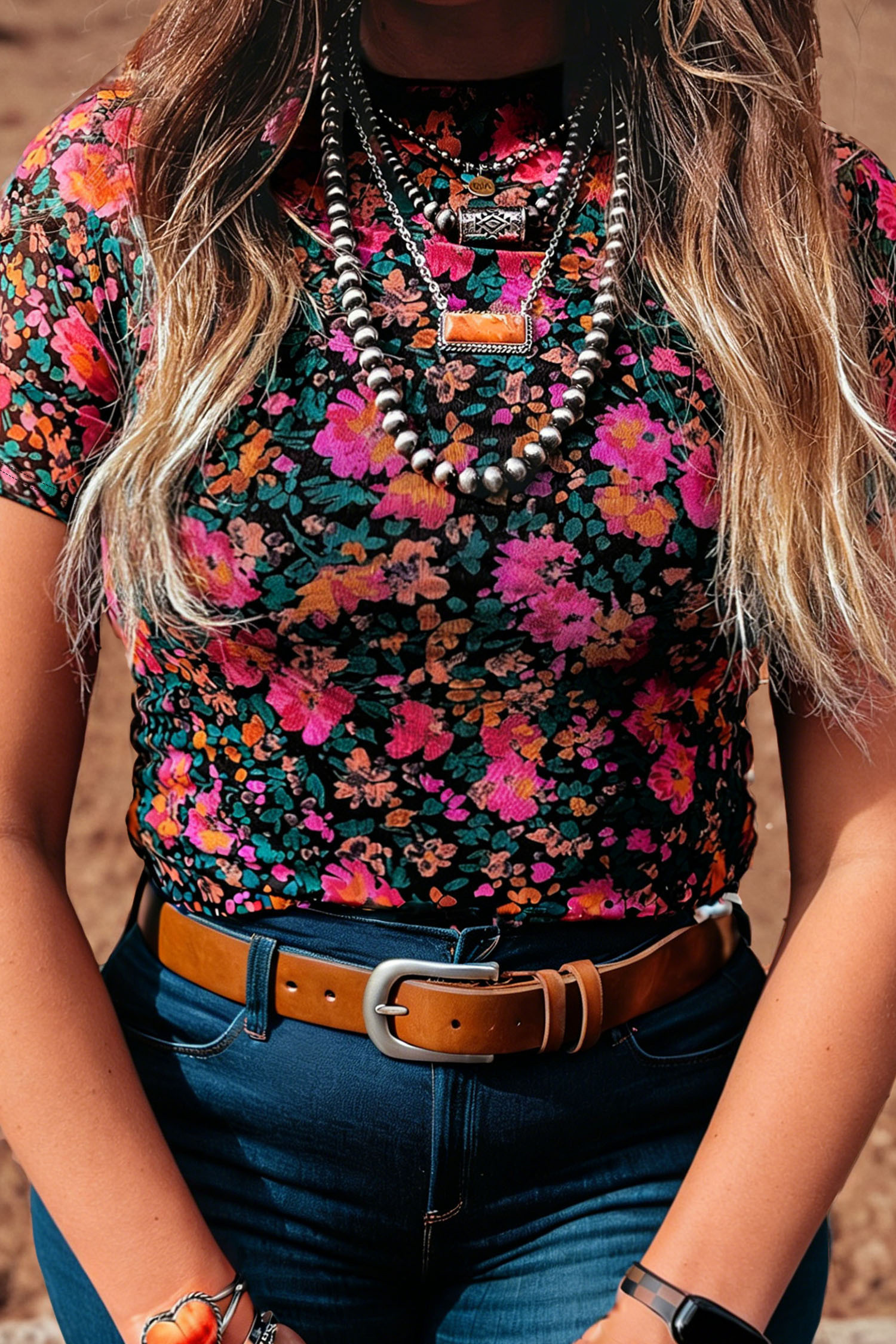 Rose Plus Size Floral Mesh Short Sleeve Top